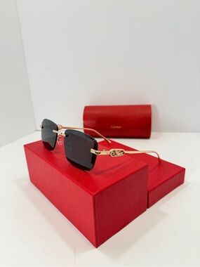 Cartier Black Lenses with Gold Frame Rimless Sunglasses